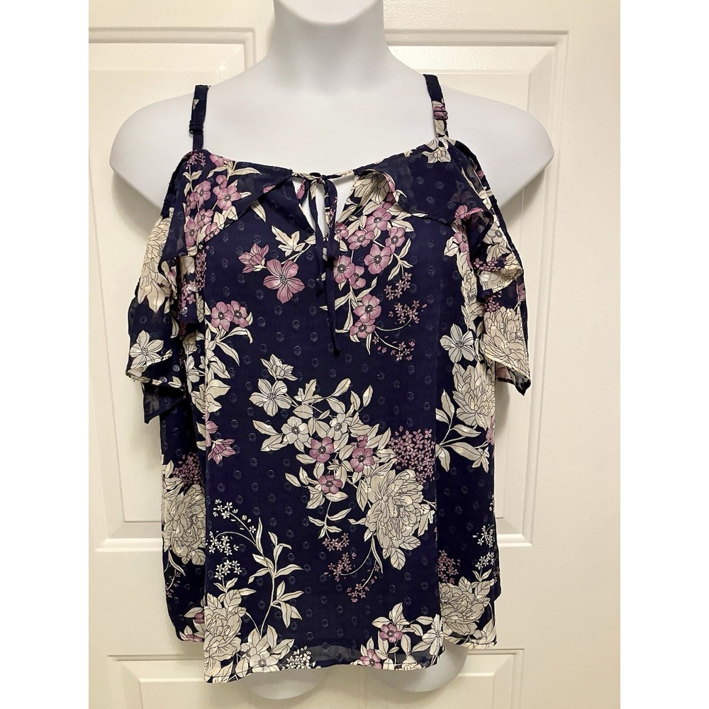 Torrid Women's Sz‎ 2 Large XL Strappy Navy Floral Sleeveless Ruffle Blouse